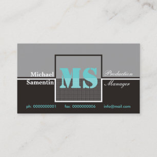 Retro Monogram black grey turquoise business cards