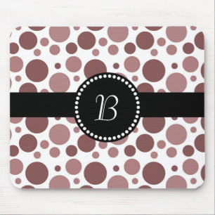 Retro Monogram Chocolate Brown Polka Dot Mouse Mat