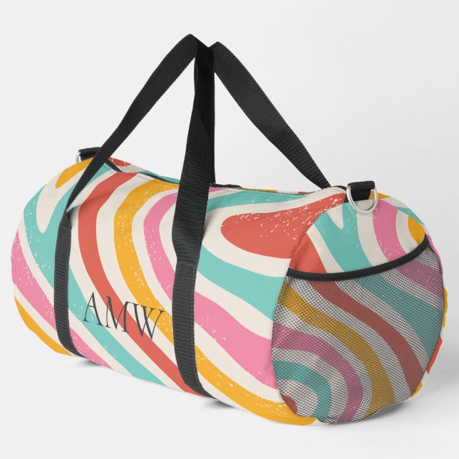 Retro Monogram Colorful Wavy Stripes Duffle Bag (Right Corner)