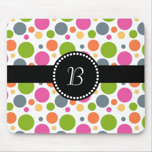 Retro Monogram Colourful Polka Dot Mouse Mat