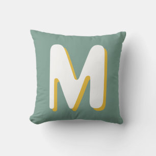 Retro Monogram Green White Yellow Cushion