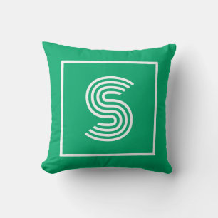 Retro Monogram Initial Jade Green Throw Pillow