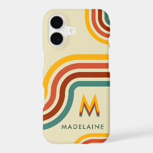 Retro Monogram Initial Name Groovy Stripes