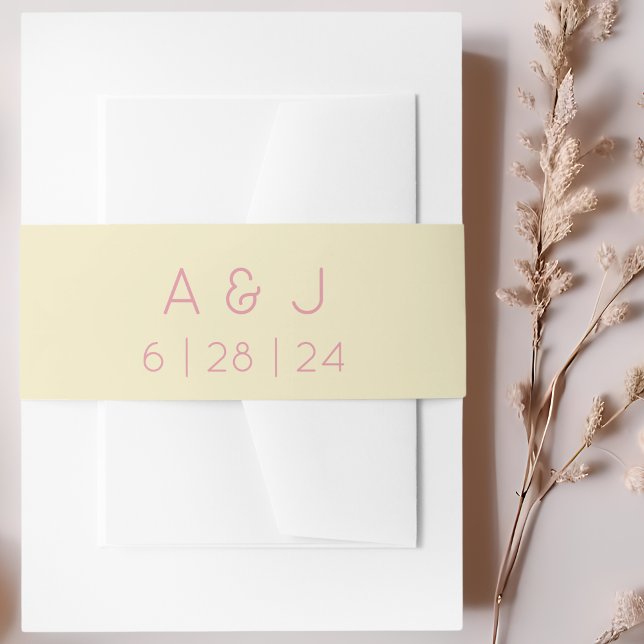 Retro Monogram Pastel Yellow and Pink Wedding Invitation Belly Band (Creator Uploaded)