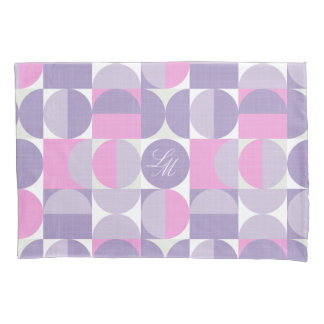 Retro Monogram Pink Purple Mid-Century Circles Pillowcase