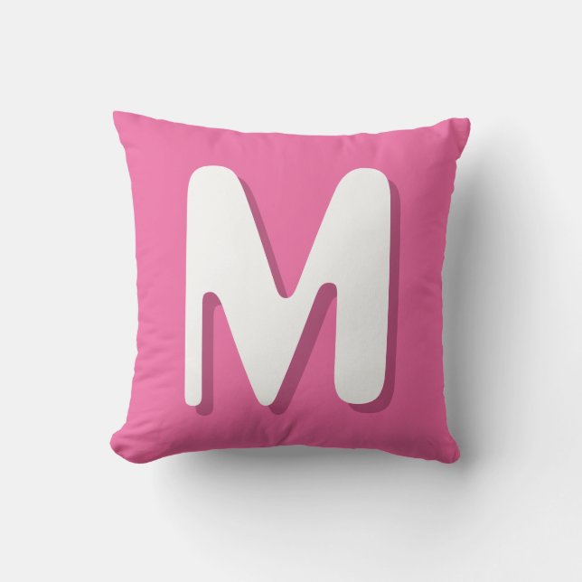 Retro Monogram Pink White Cushion (Front)
