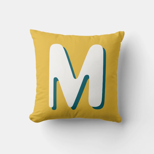Retro Monogram Teal White Yellow Cushion (Front)