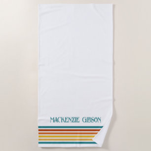 Retro Monogrammed Minimalist Stripes Beach Towel