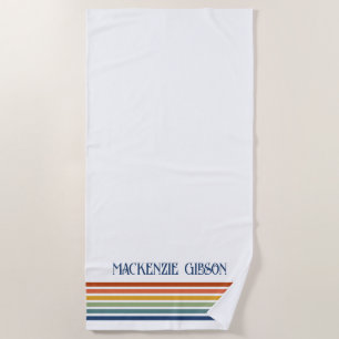 Retro Monogrammed Minimalist Stripes Beach Towel