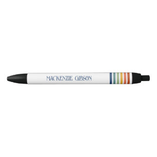 Retro Monogrammed Minimalist Stripes Black Ink Pen