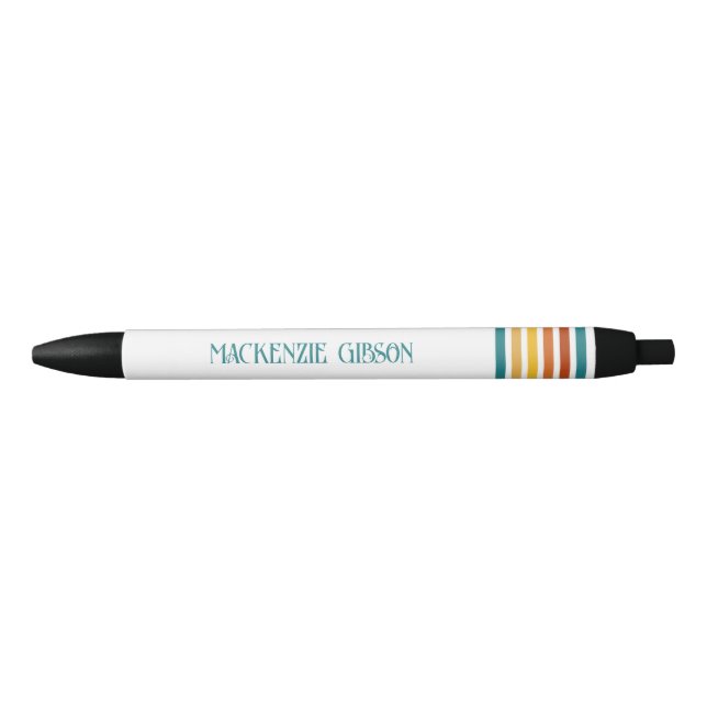 Retro Monogrammed Minimalist Stripes Black Ink Pen (Front)