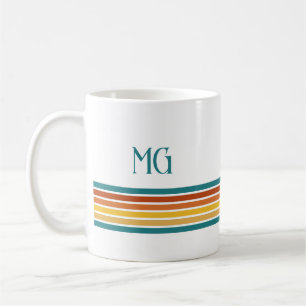Retro Monogrammed Minimalist Stripes Coffee Mug