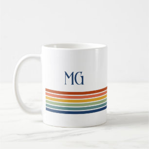 Retro Monogrammed Minimalist Stripes Coffee Mug