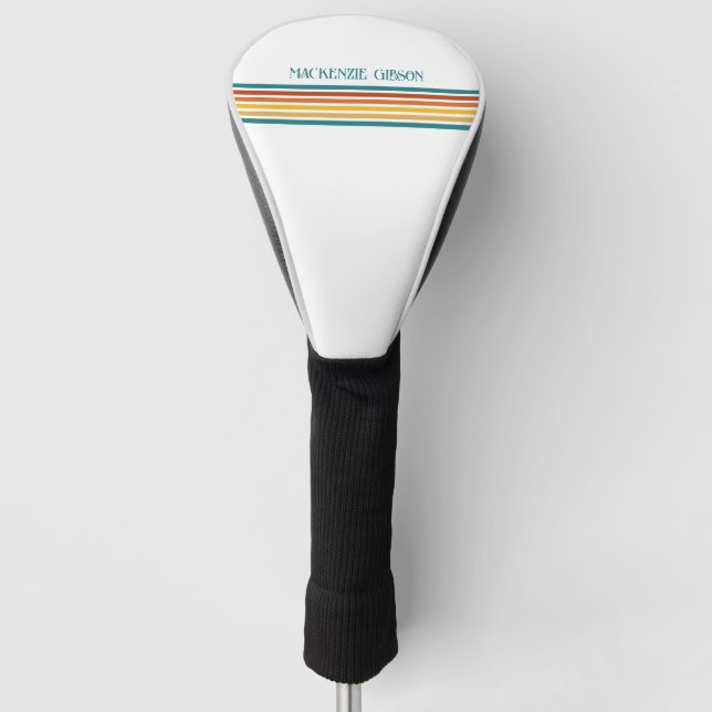 Retro Monogrammed Minimalist Stripes Golf Head Cover (Front)