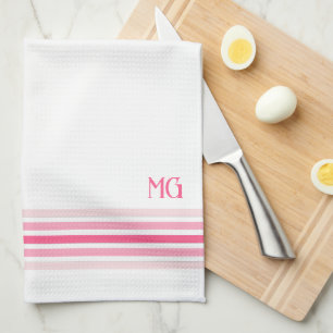 Retro Monogrammed Minimalist Stripes Tea Towel