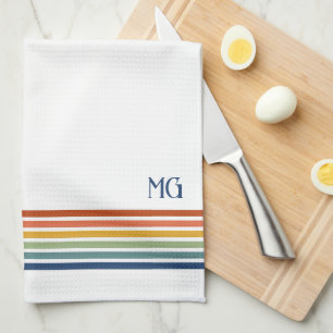 Retro Monogrammed Minimalist Stripes Tea Towel