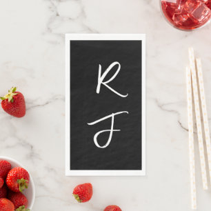 Retro Monograms Initial Letter Black White Wedding Napkin