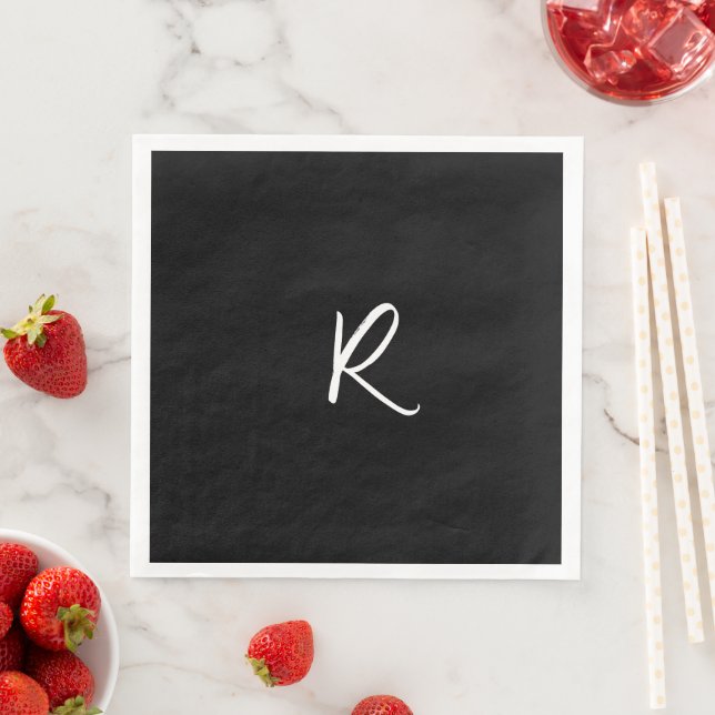 Retro Monograms Letter Black White Initial Wedding Napkin (Insitu)