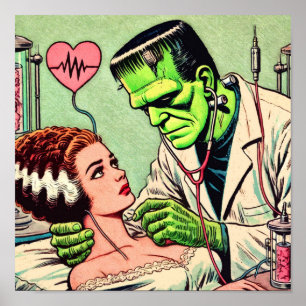 Retro Monster Love Comics Poster