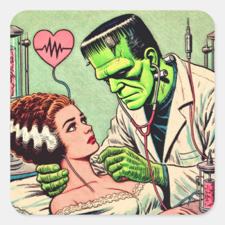 Retro Monster Love Comics Square Sticker