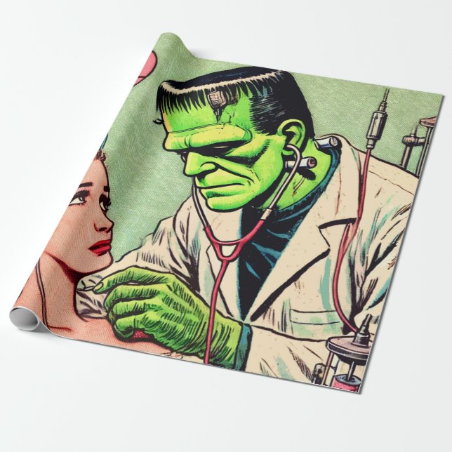 Retro Monster Love Comics Wrapping Paper (Unrolled)