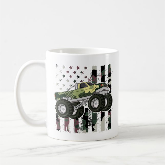 Retro Monster Truck Camo American Flag  Coffee Mug (Left)