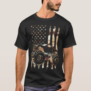 Retro Monster Truck Camo American Flag  T-Shirt
