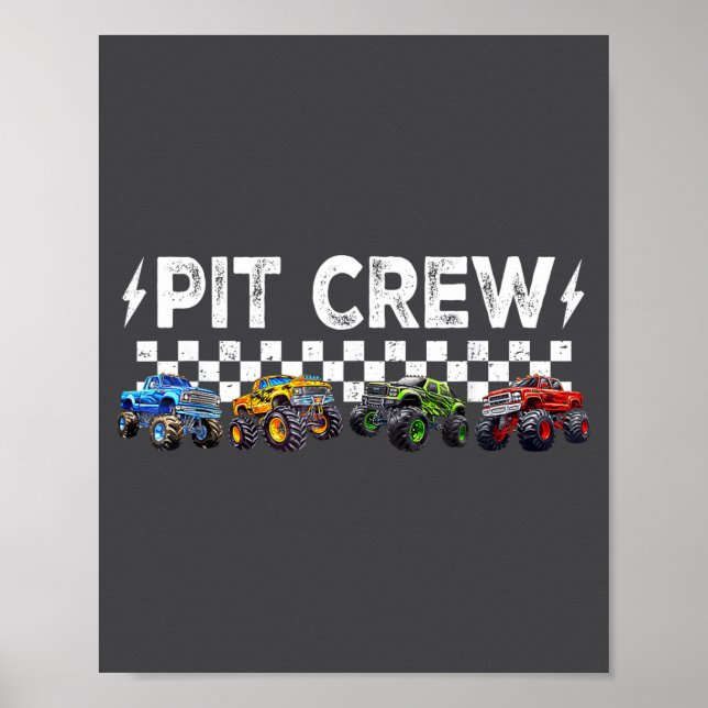 Retro Monster Truck Family T Crew Matching Birthda Poster (Front)