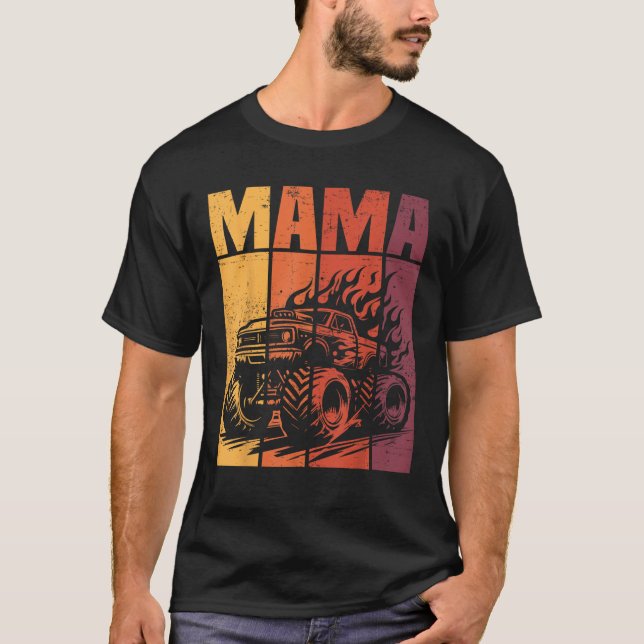 Retro Monster Truck Mama Matching Family Birthday  T-Shirt (Front)