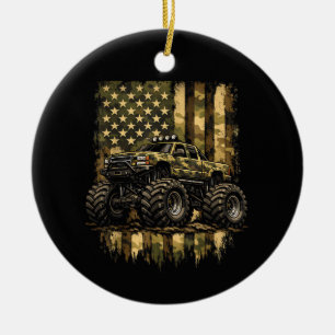 Retro Monster Trucks Vintage Monster Truck USA Ame Ceramic Tree Decoration