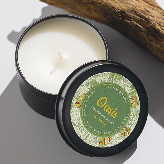 Retro Monstera Leaves Jungle Circle Candle Label (Creator Uploaded)