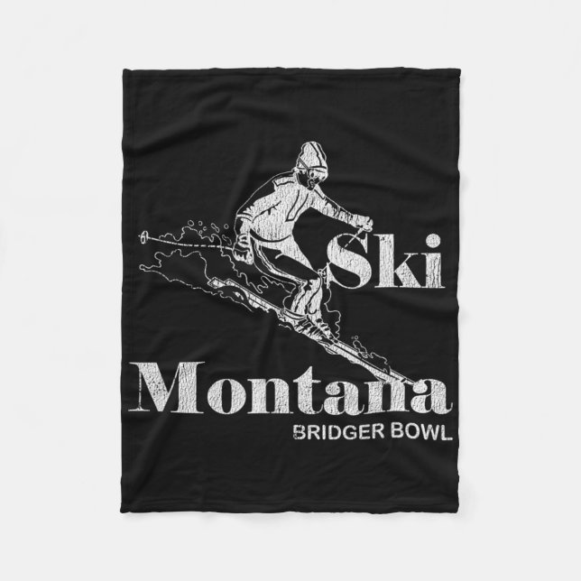 Retro Montana Bridger Bowl Skiing Tee  Fleece Blanket (Front)