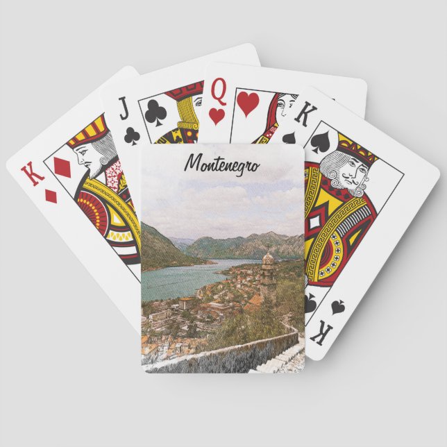 Retro Montenegro Kotor Bay Playing Cards (Back)
