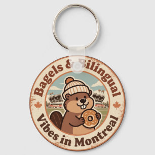 Retro Montreal Beaver & Bagel Key Ring
