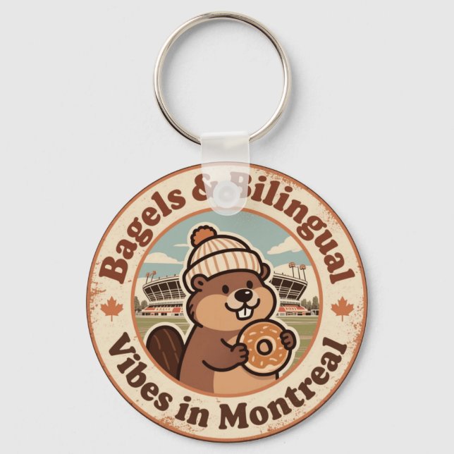 Retro Montreal Beaver & Bagel Key Ring (Front)