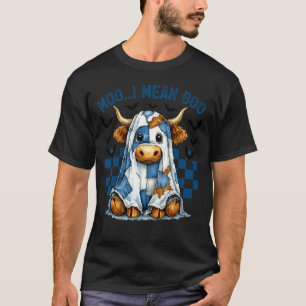 Retro Moo I Mean Boo Blue Denim Boo Cow Patchwork T-Shirt