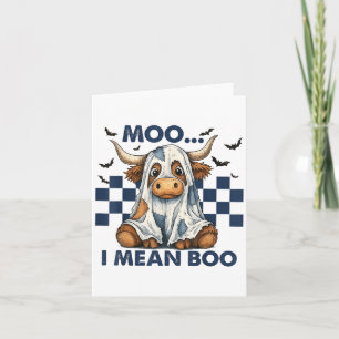 Retro Moo I Mean Boo Blue Denim Funny Halloween Co Card