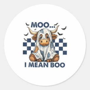Retro Moo I Mean Boo Blue Denim Funny Halloween Co Classic Round Sticker