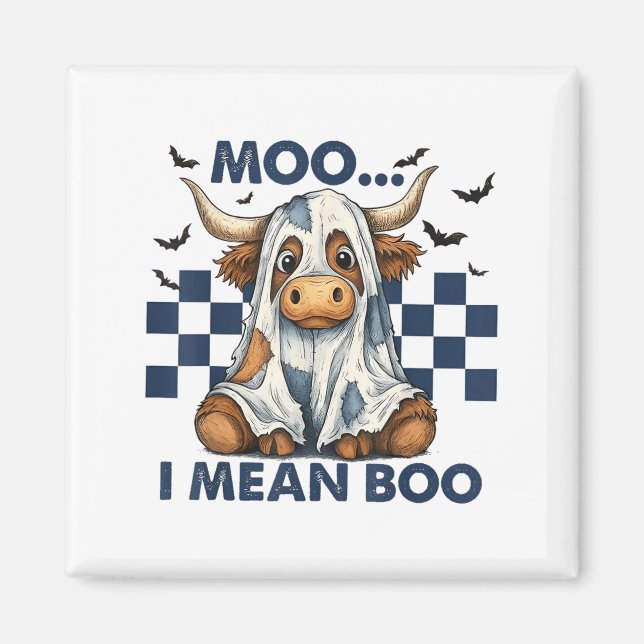 Retro Moo I Mean Boo Blue Denim Funny Halloween Co Magnet (Front)