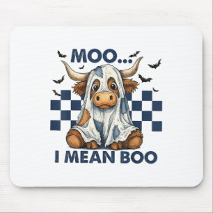 Retro Moo I Mean Boo Blue Denim Funny Halloween Co Mouse Mat