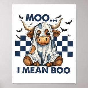 Retro Moo I Mean Boo Blue Denim Funny Halloween Co Poster