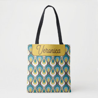 Retro Mood Blue Yellow Name Personalized Tote Bag