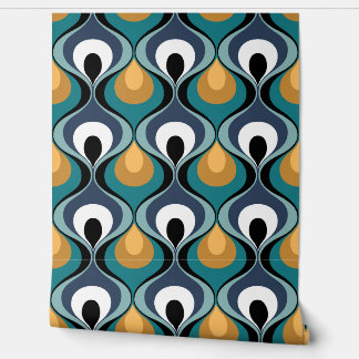 Retro Mood Mustard Teal Aqua Blue Brown Wallpaper