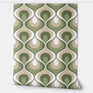 Retro Mood Olive Sage Green Beige Wallpaper