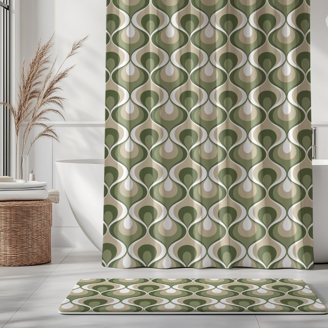 Retro Mood Sage Olive Green Beige White Shower Curtain (Creator Uploaded)