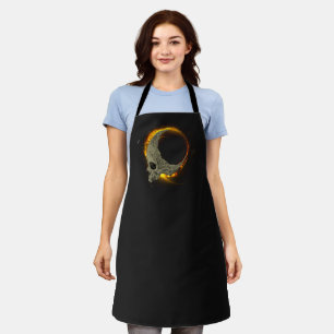 Retro moon Dead Burning Skull in Fire Apron