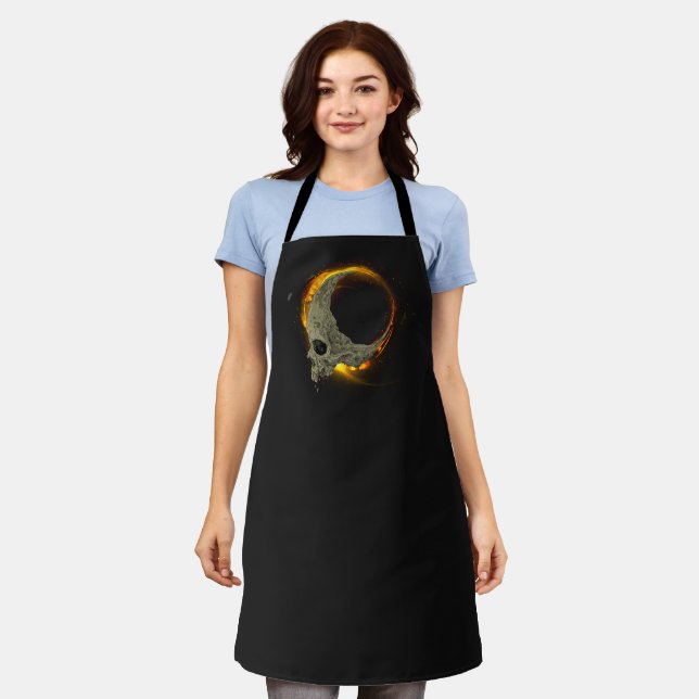  Retro moon Dead Burning Skull in Fire  Apron (Worn)