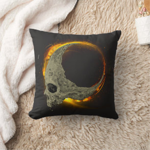 Retro moon Dead Burning Skull in Fire Cushion