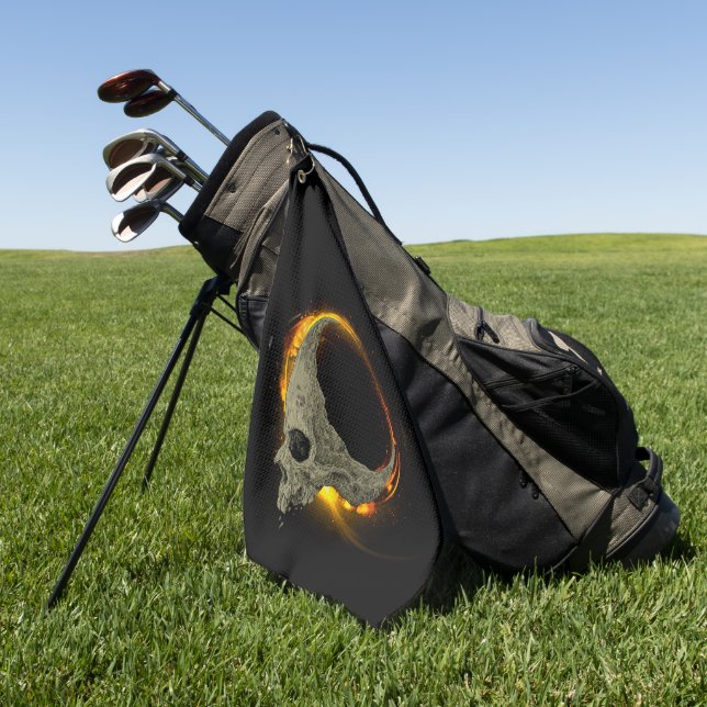  Retro moon Dead Burning Skull in Fire  Golf Towel (Green)