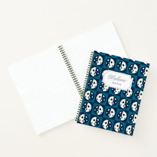 Retro Moon Phases Chequered Square Blue Notebook
